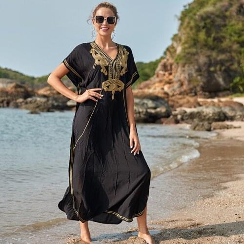 New Cover ups Womens dress Cotton Embroidered Boho Dress Saida de praia Swimsuit Cover up 2021 Robe Plage Sarong Beachwear
