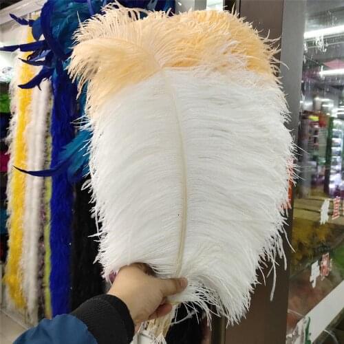 New 50Pcs 22-24 inch/55-60cm White and Champagne "thick stem" male ostrich feathers Plumes for Party Home Wedding Decoration