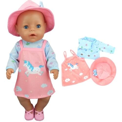 Doll clothes 43 cm baby doll pink vest dress hat for 18 inches American og girl doll strapless sundress