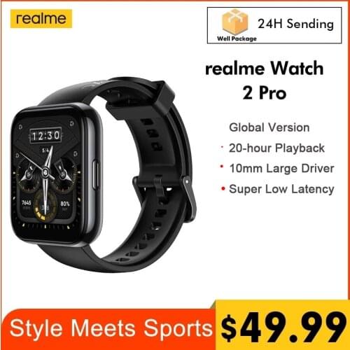 Original Realme Watch 2 Pro Global Version 1.75" Large Color Display IP68 Water Resistant 90 Sport Modes 14-Day Battery Smart