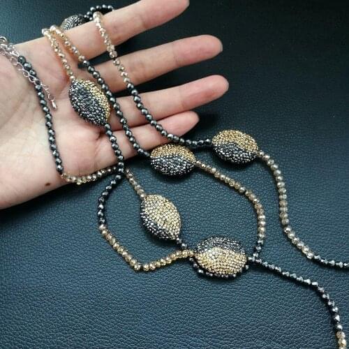 YYGEM 55" sweater chain necklace for women Black Hematite Crystal Long Necklace