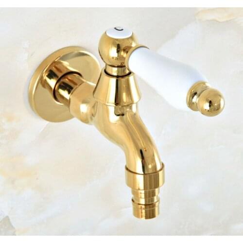 Luxury Gold Color Brass Ceramic Handle Wall Mounted Washing Machine Faucet Out Door Tap Dav145