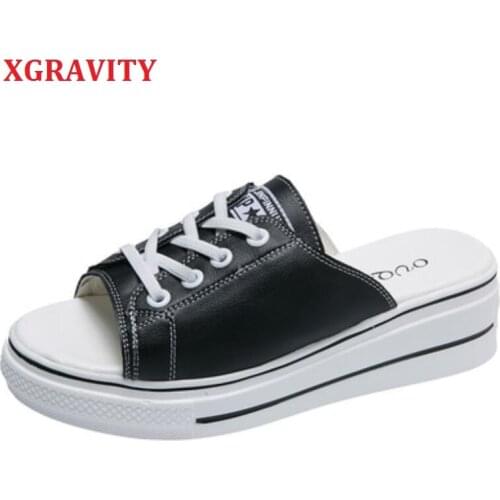 XGRAVITY New Elegant Wedges Fashion Outdoor PU Shoes High Heel Platform Summer All Match Ladies Slippers Woman Sandals B012