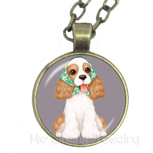 Puppy Pet Vintage Necklace Glass Cabochon Animal Handmade Pendant Dog Lover Creative Gift Sweater Chain