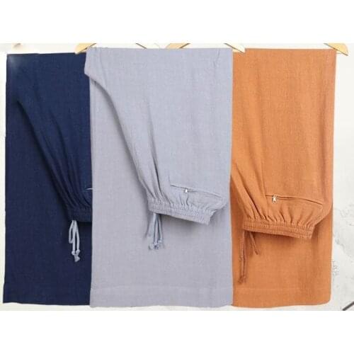 6color cotton&linen zen lay trousers buddhist meditation pants shaolin monks kung fu pants gray/yellow/coffee/red