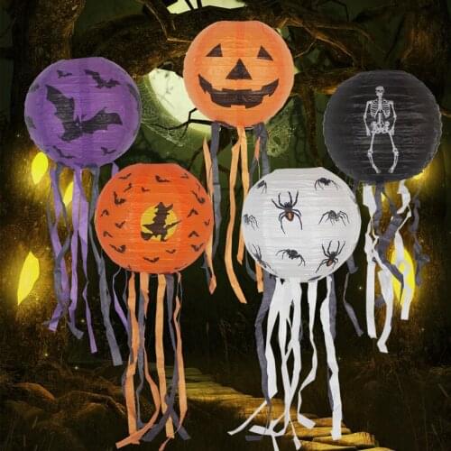 1pc 40cm LED Light Pumpkin Spider Hanging Lantern Halloween Decor Gift Portable Paper Lampion Hanging Ball Home Party Supplies