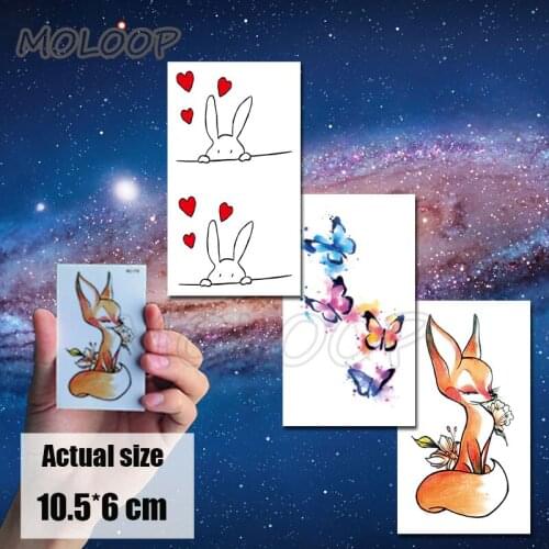 Temporary Tattoo Water Transfer Tatoo Sticker Tattoo Love Rabbit Butterfly Fox Body Art Fashion Tatoo Girl Boy Arm Tatto 10.5*6