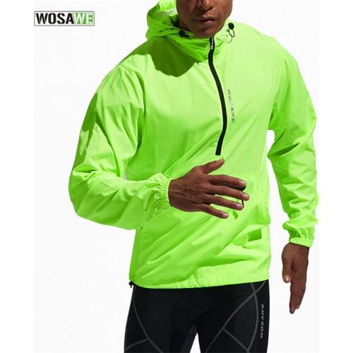 WOSAWE Compressible Mens Cycling Jacket Hooded Bike Running Windbreaker Breathable Wind Jackets Waterproof Long Sleeve Jersey