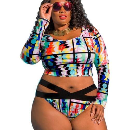 2018 Long Sleeve Swimsuit Women Plus Size Swimwear Women Bathing Suits Large Women Rash Guard Swimsuit Ladies Bandage Swimsuits
