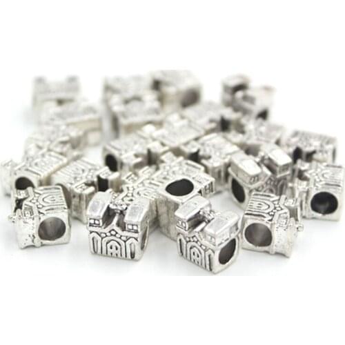 10pcs Loose European Beads Zinc Alloy Big Hole DIY Castle Beads Fits European Women Bracelets Jewelry Making Pulsera