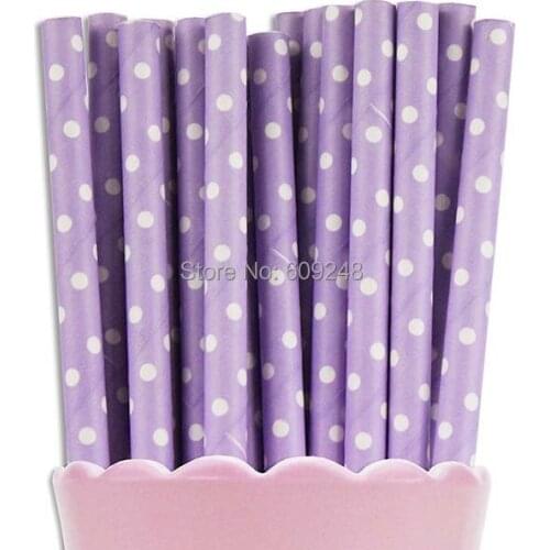 100pcs Mixed Colors Retro Disposable Biodegradable Decorative Party Decorations White Swiss Dot Lilac Paper Straw Wholesale