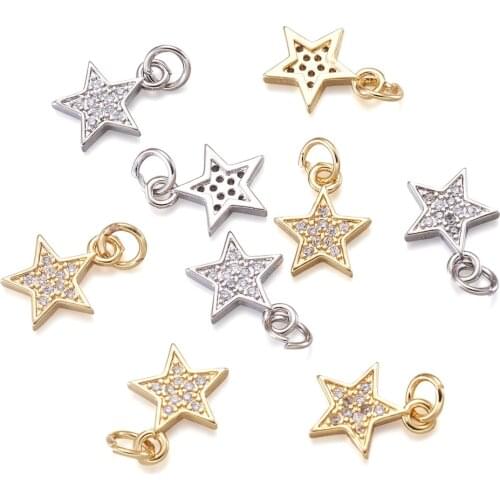 20Pcs Brass Micro Pave Cubic Zirconia Pendants Mixed Color Star Charms For DIY Bracelet Necklace Jewelry Making Accessories