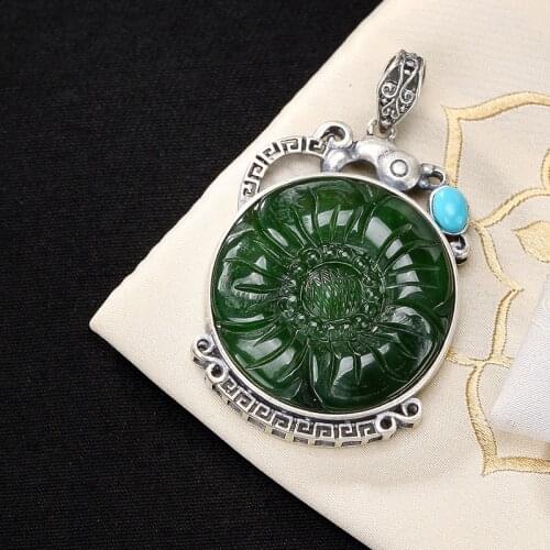 2018 New Limited Jasper S925 Pure Inlay Hetian Restoring Ancient Ways With High-grade Sweater Wholesale Chain Pendant