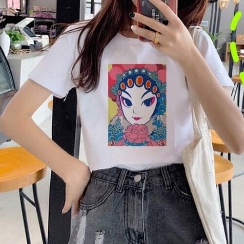 2021 Summer Women T-Shirt Acial Makeup In Beijing Opera Printed Tshirts Casual Tops Tee Vintage Girl Ullzang Mujer T-Shirt