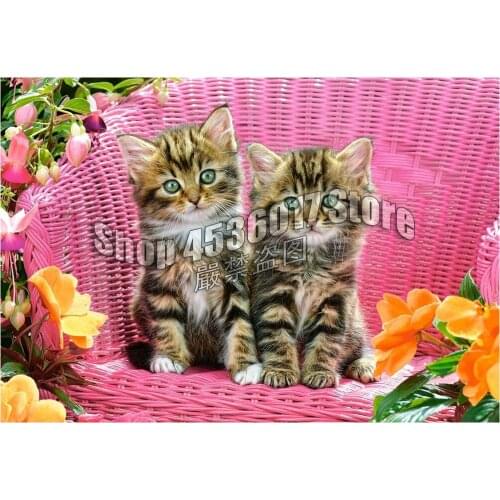 Cats 5D Diy Full Diamond Painting Cross Stitch Kit Mosaic Pattern Kittens on Garden Chair Gifts Diamond Embroidery Home Decor