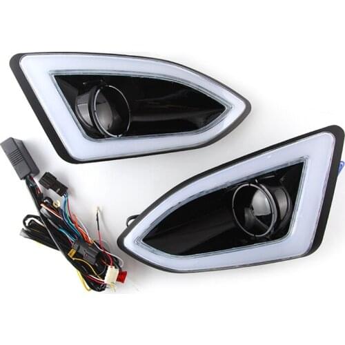 ABS 12V LED White+Amber+Blue Flashing Daytime Running Light Waterproof DRL Fog Lamp Decoration for Ford EDGE 2015-2018