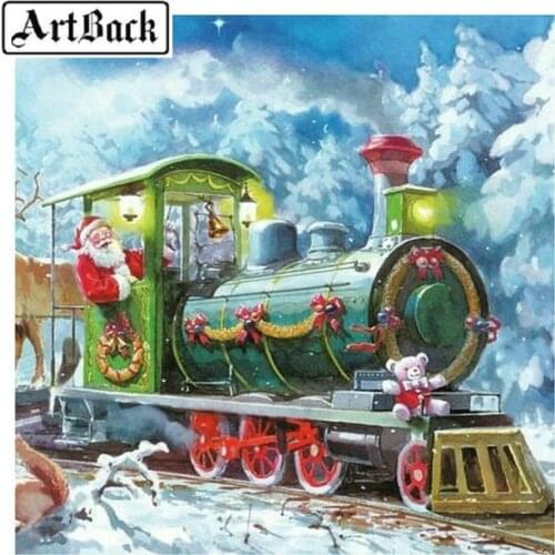 Diy diamond painting landscape snow train, swan diamond embroidered square full of drill mosaic picture for home decor