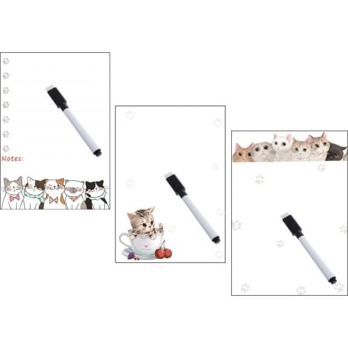 Dry wipe Magnetic Whiteboard White Board for Fridge Magnet Sticker Weekly Planner Cute Dog Cat Print Message Board Writing Pad