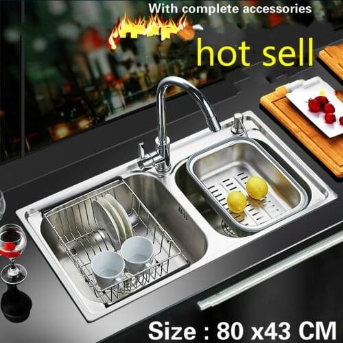 Free shipping Food grade 304 stainless steel hot sell kitchen sink 0.8 mm thick ordinary double trough do the dishes 80x43 CM