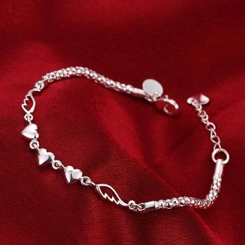 Hot new 925 sterling silver Bracelets women Wild cute heart chain fashion lady Wedding party Christmas gifts Jewelry