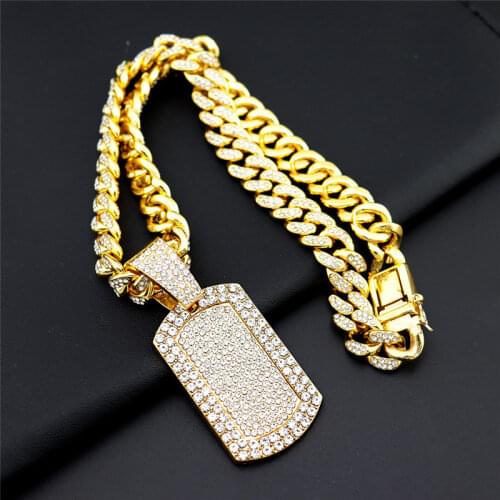 New Iced Out Cubic Zircon Cuban Link Chain Dog Tag Pendant Necklace For Men Hip Hop Jewelry Xmas Gift Dropshipping