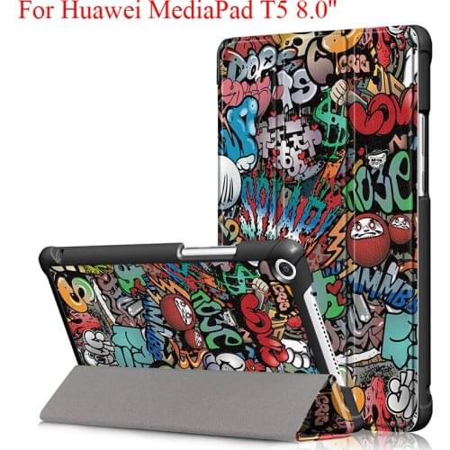 For Huawei MediaPad T5 8.0'' Case PU Leather Flip Stand Cover Protective Shell For MediaPad T5 8.0 JDN2-W09HN/AL00HN Nice Print