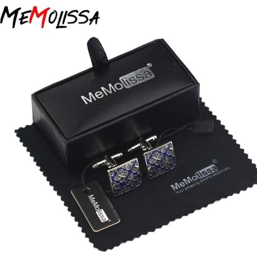 MeMolissa Colorful High Quality Cufflinks Enamel Blue Flower Cufflinks French Shirt Cuff Links for mens with Display Brand Box