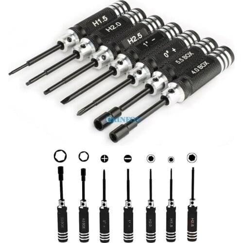 DHL 20Set 7pcs/set Black Hex Screw Driver Tool Kit 1.5MM-5.5MM for RC Helicopter Plane Car (Color: Black)