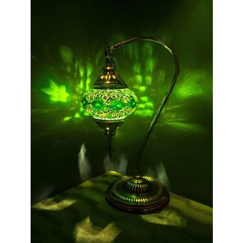 Handmade Turkish Moroccan Mosaic Authentic Vintage Art Deco Table Bedside Lamp, Green Colors, 5 Patterns
