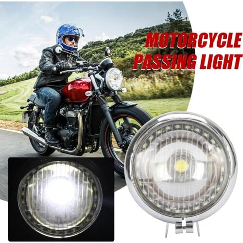 12V Motorcycle Headlight LED Passing Light Angel Eye Chrome Spot Fog Lamp For Honda/Yamaha/Cruisers/Bobbers/Choppers/Yamaha