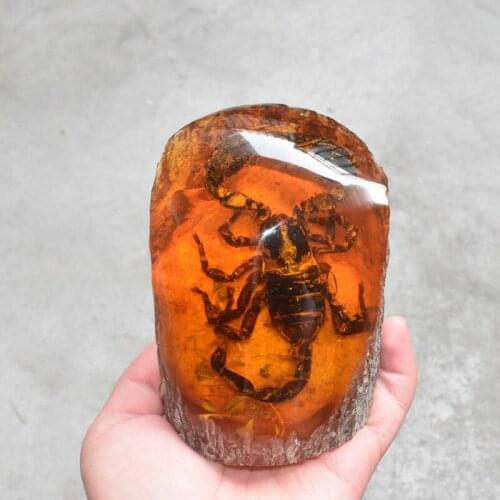 Chinese Collectible Amber Inner Inlay Scorpion Rare Lucky Cone Statue Decoration