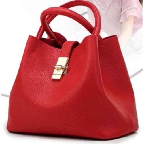 Red Women Shoulder Messenger Bag PU Leather Handbags Crossbody Bags Bucket bags Lady Fashion Totes