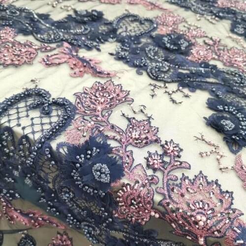 Fashion African French Lace Fabric SYJ-596811 with beads High Quality African Tulle Lace Fabric