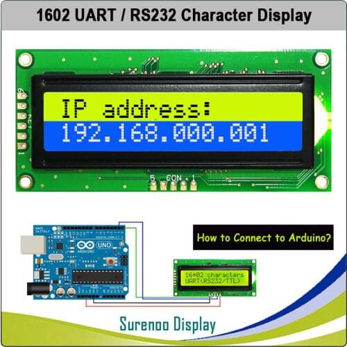 CMOS UART RS232 Serial 1602 162 16*2 Character LCD Module Display Screen LCM for Arduino, Support Keyboard Blue Yellow Green
