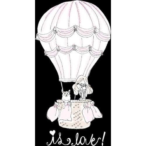 Cartoon lovely pink Hot Air Balloon Heat transfer Patches Letters Clothing Decoration Accessories Diy Ironing Applique Patch