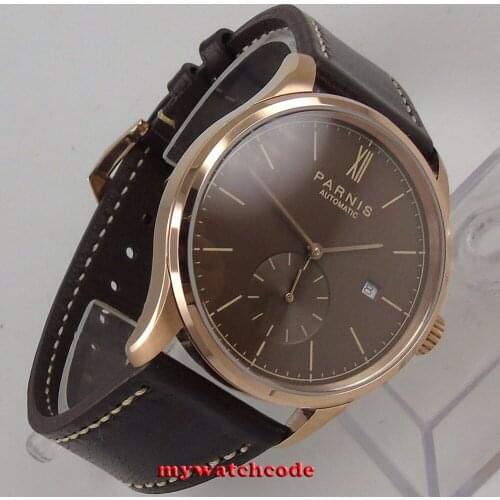 42mm parnis coffee dial rose golden case date window automatic STYLISH MEN watch