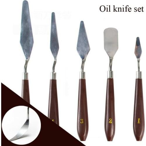 5pcs Stainless Steel Knife Spatula Kit Palette For Oil Painting Fine Arts Drawing Tool Set With Wooden Handle Flexible Blades