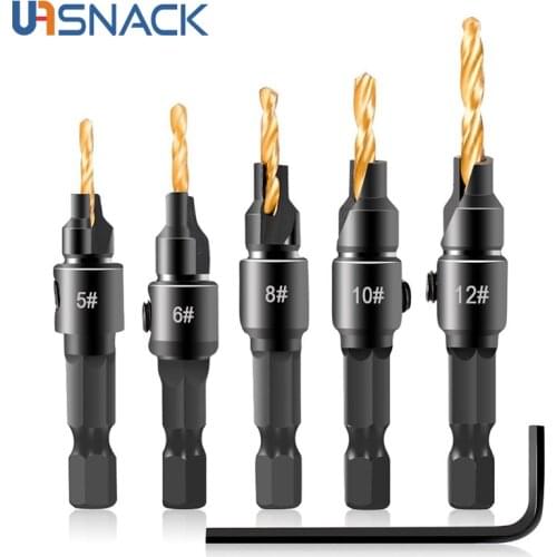 5pcs/lots Countersink Drill Woodworking Drill Bit Set Drilling Pilot Holes for Screw Sizes #5 #6 #8 #10 #12 Wood Drill Bit Sets