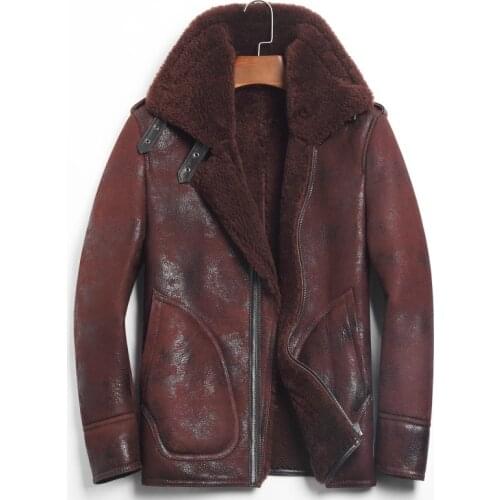 Genuine Leather Jacket Mens Winter Jacket Sheepskin Coat for Men Natural Lamb Fur Bomber Jackets Plus Size Veste 156-1 MY1916