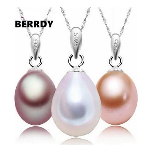 REAL PEARL 3 Color Fashion Freshwater Pearl Pendant with Silver Chain, 8-9mm Big Pearl