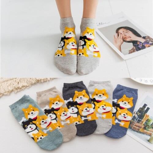 19 Style Cartoon Women Socks Kawaii Sweet Animal Shiba Inu Socks Cotton Food Pizza Burger Flowers Fruit Ankle Socks Popsocket