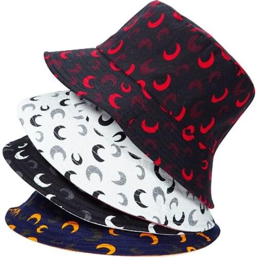 2021 Fashion Summer Moon Print Bucket Hats for Women Girls Sunscreen Sun Hat Panama Female Outdoor Casual Fisherman Hat Bob