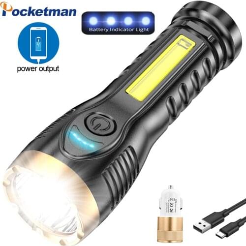 Pockeman 30000 Lumens Led Flashlight Outdoor Long-range Torch Lanterna Multi-function LED Lamp USB Rechargeable COB Work Light
