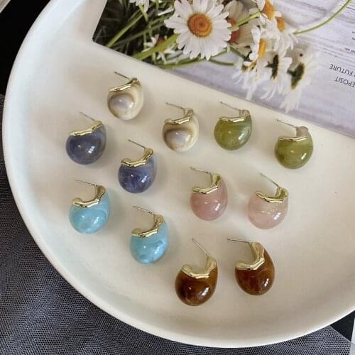 Simple Geometric Metal Acrylic Drop-Shaped Stud Earrings For Women Candy Color Resin Waterdrop Ear Daily Jewelry