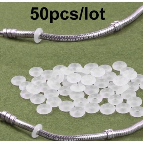 SEIALOY 50pcs/Lot European Style White Rubber Clip Charms Safety Stopper Beads Fits Brands Bracelets & Necklaces Jewelry Gifts