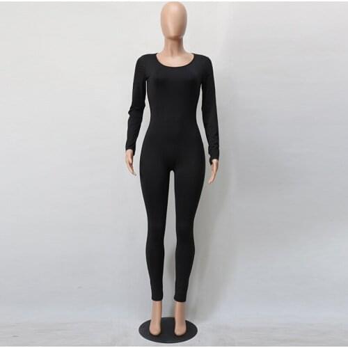 Sexy White O Neck New Bodycon Jumpsuit Long Women 2020 Fashion Pants Color New long sleeve Red Solid Black Wine Jumpsuits Romper