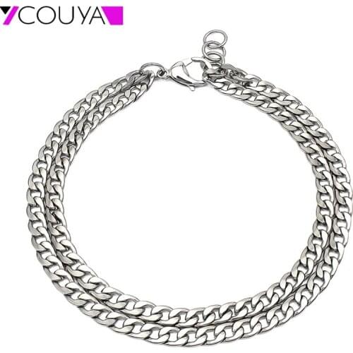 Silver Color Stainless Steel 7mm Double Curb Chain Necklace For Men Women Hip Hop Cuban Necklace Chunky Chain Matching set