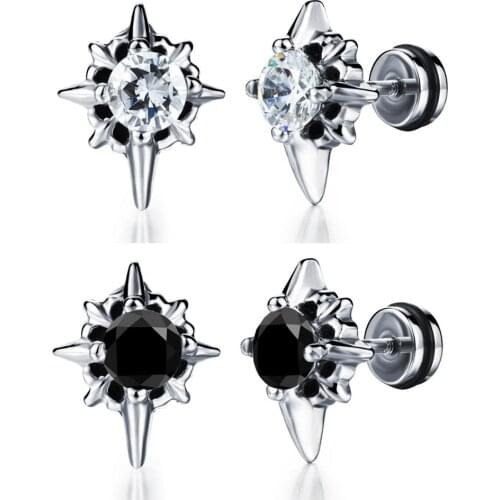 Punk Unisex Ear Stud Earrings Stainless Steel Zirconia Piercing Vintage Jewelry for Men