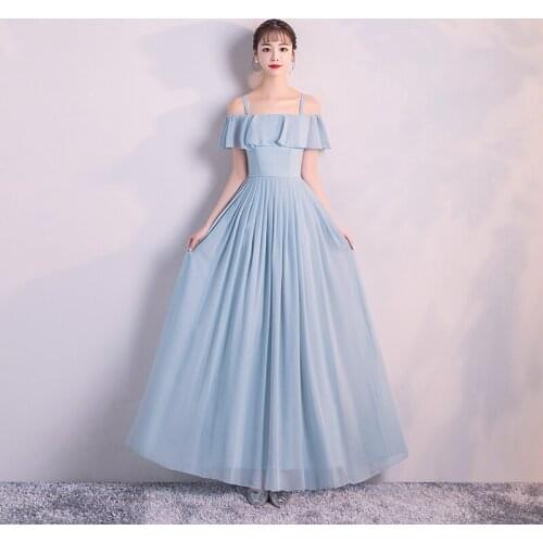 Chiffon Blue-Gray Generous Sisterhood Zipper Floor-Length A-Line Tulle Spaghetti Strap High School Party Pink Graduation Dresses