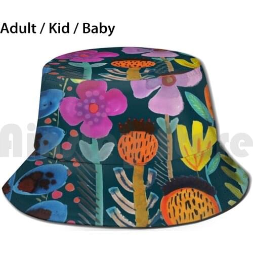 Silk Road Sun Hat Foldable UV Protection Flower Navy Colorful Joy Fun Cool Watercolor